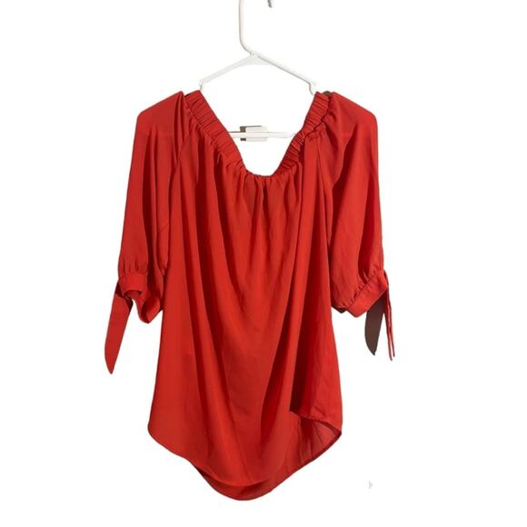 Frank Lyman Design Off The Shoulders Blouse Women's Size 12 Red 3/4 Sleeve Top - Picture 2 of 7